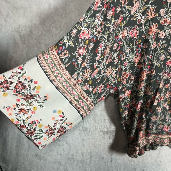 Free People Wildflower Zip Kimono Too Size XS/S Black Floral Sheer Baggy Nature - Picture 3 of 6